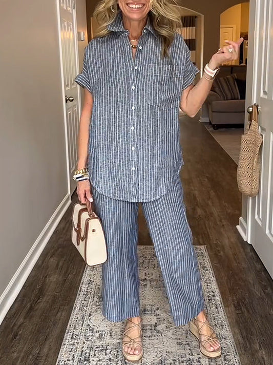 Elegant Striped Shirt Set