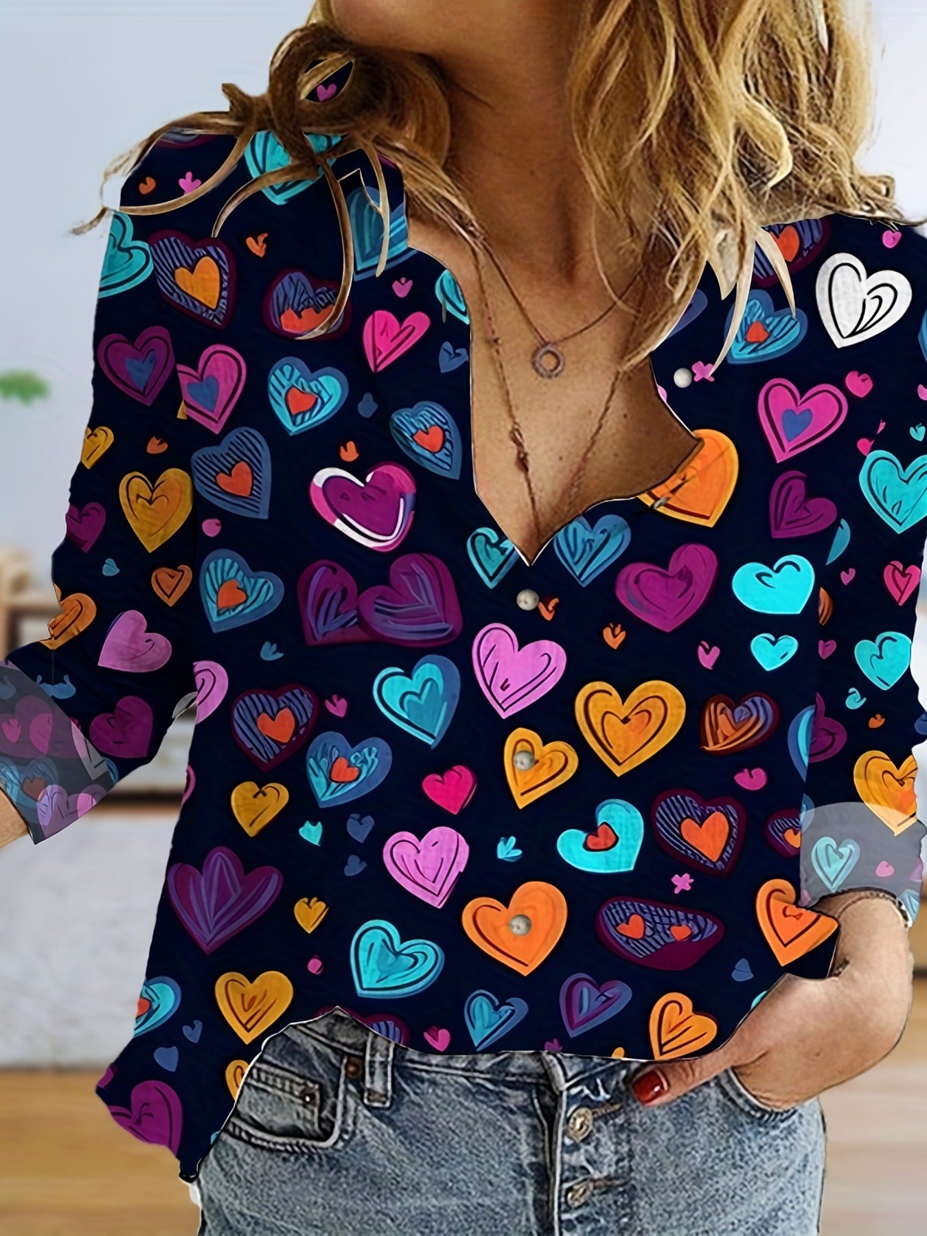 Autumn Hot Style Love Sweet Fresh Dating Comfortable 3D Digital Printing Loose Shirt For Women