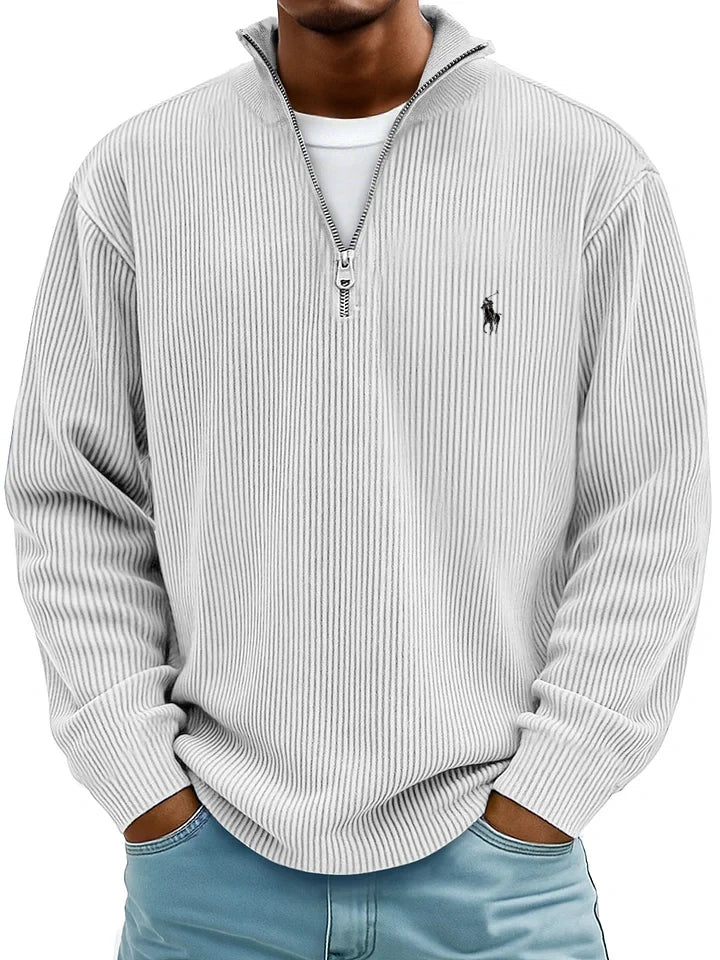 Men's Simple Casual Ribbed Stand Collar Zipper Long Sleeve T-shirt