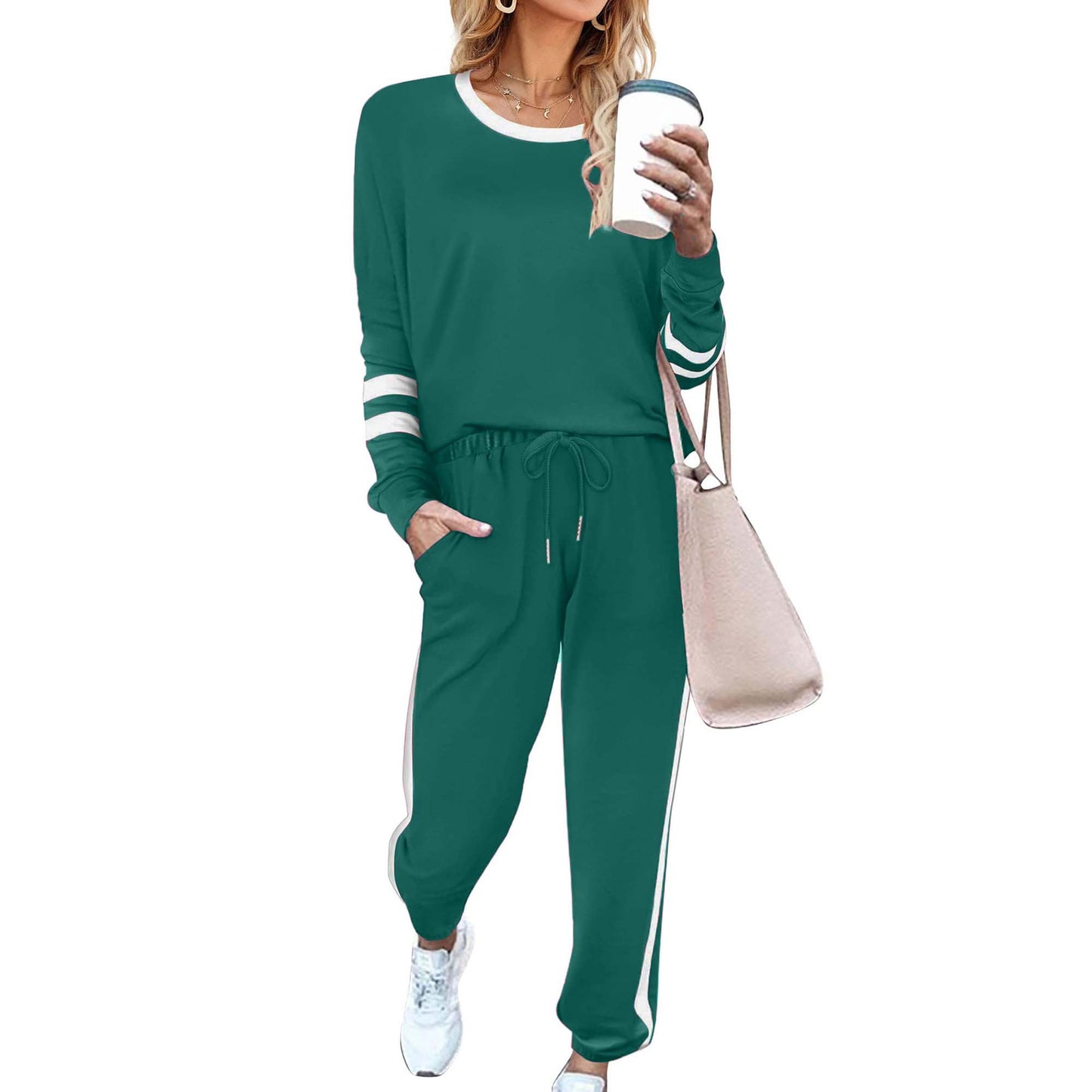 ✨Women's Contrast Color Cuffs Casual Sports Jogging Two-Piece Set(BUY 2 FREE SHIPPING)