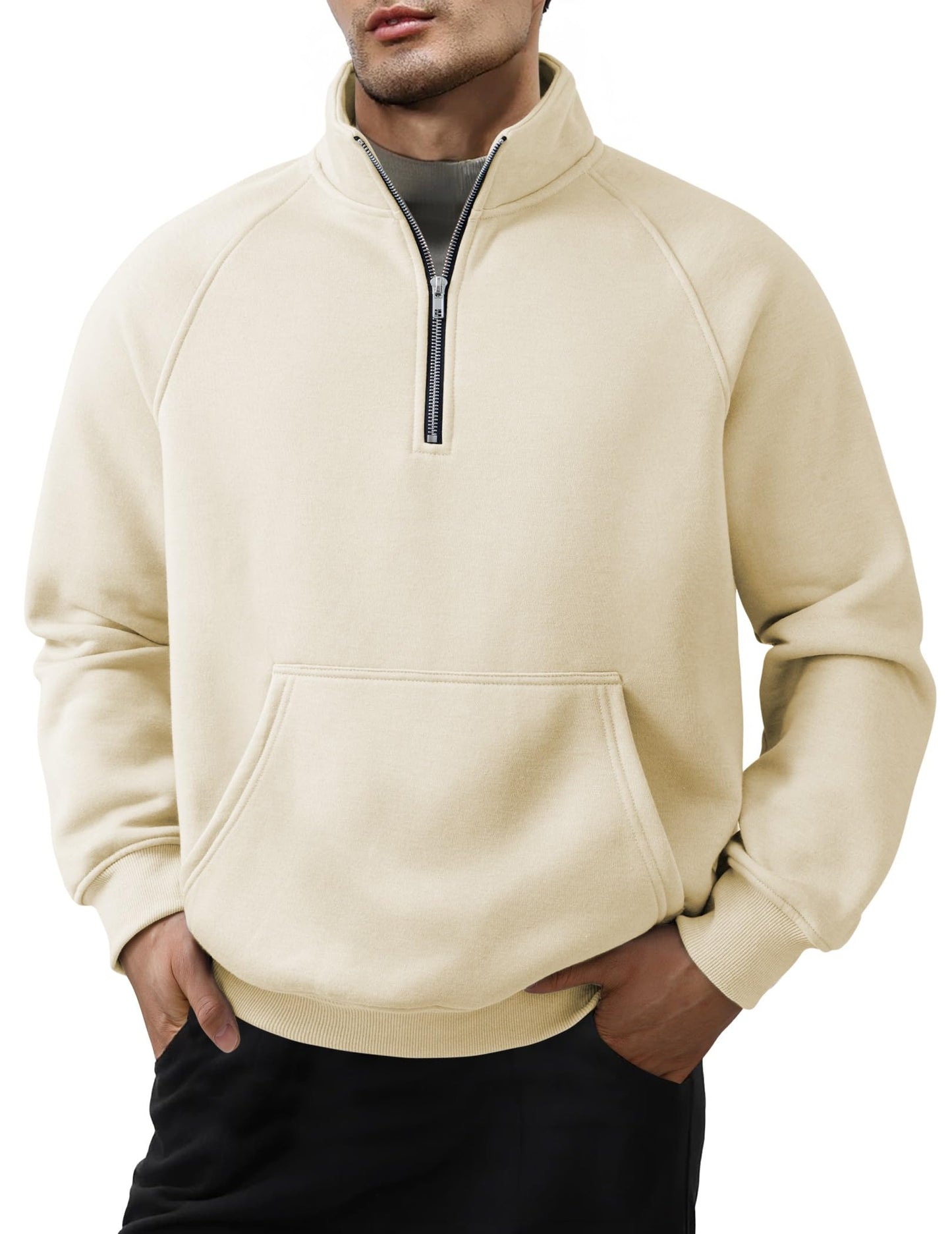 Men's Quarter Zip Casual Fleece Cotton Pullover Sweater