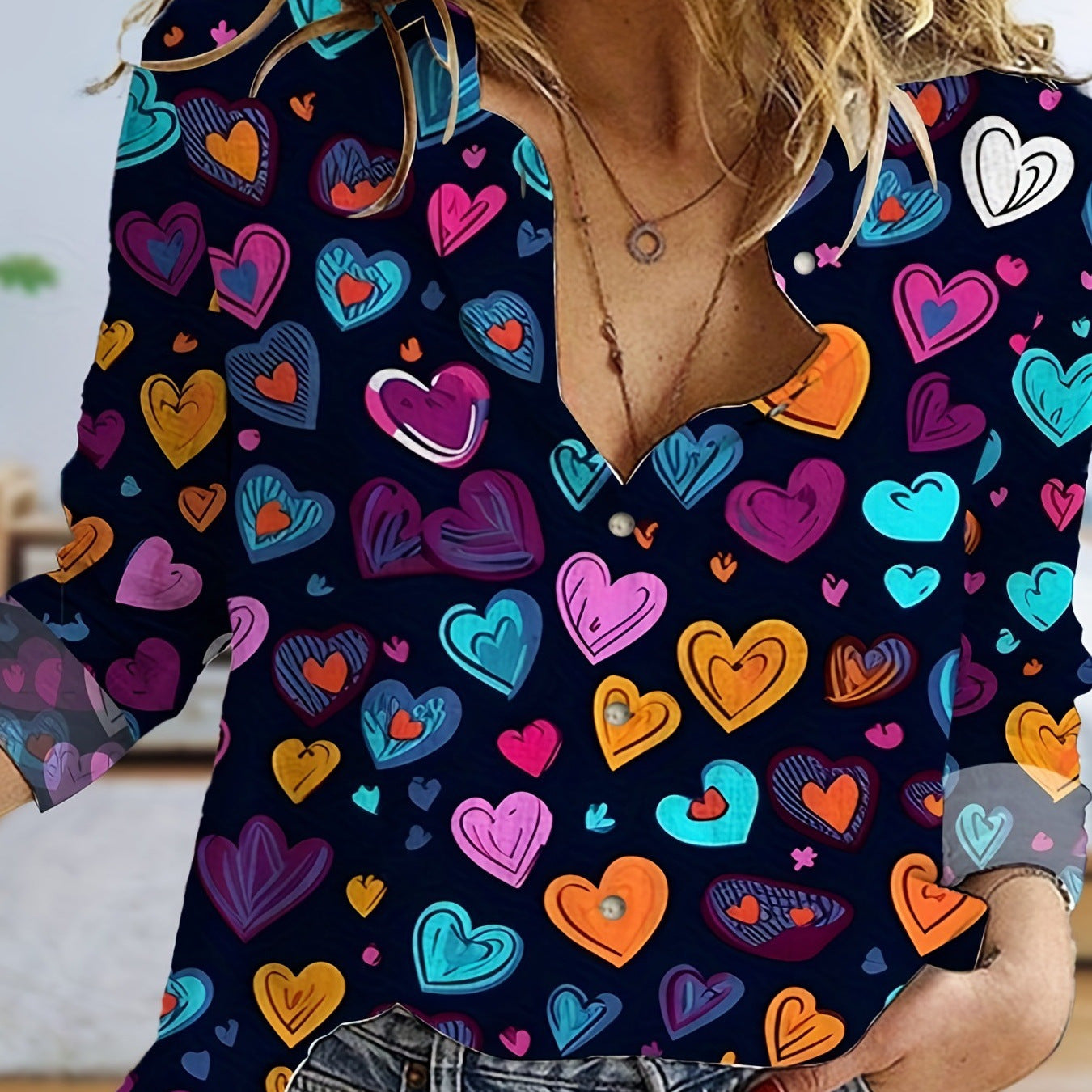 Autumn Hot Style Love Sweet Fresh Dating Comfortable 3D Digital Printing Loose Shirt For Women