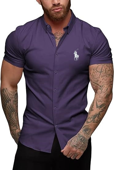 Men's slim-fit stretch casual button-down shirt