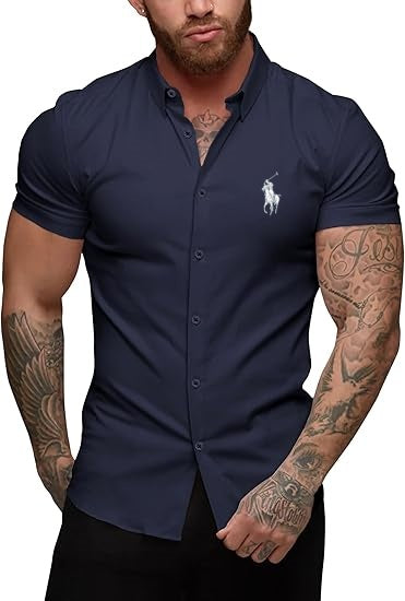 Men's slim-fit stretch casual button-down shirt