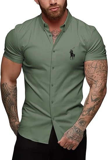 Men's slim-fit stretch casual button-down shirt
