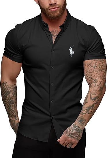 Men's slim-fit stretch casual button-down shirt