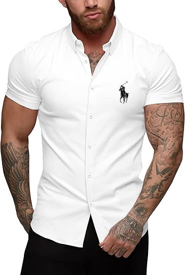 Men's slim-fit stretch casual button-down shirt