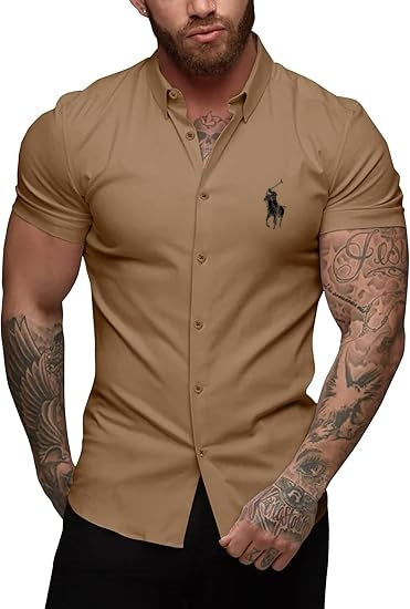 Men's slim-fit stretch casual button-down shirt