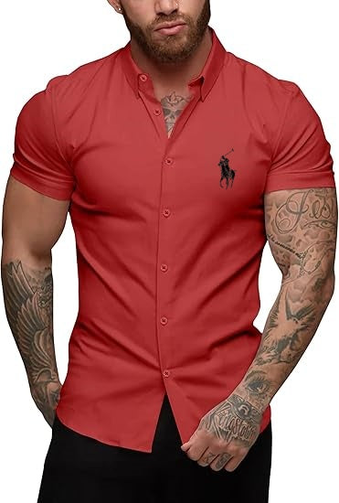 Men's slim-fit stretch casual button-down shirt