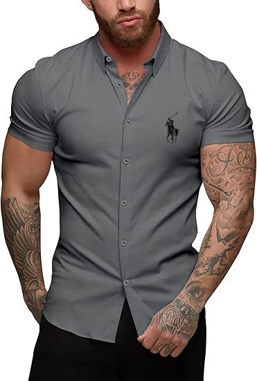Men's slim-fit stretch casual button-down shirt