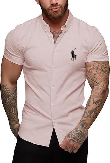 Men's slim-fit stretch casual button-down shirt