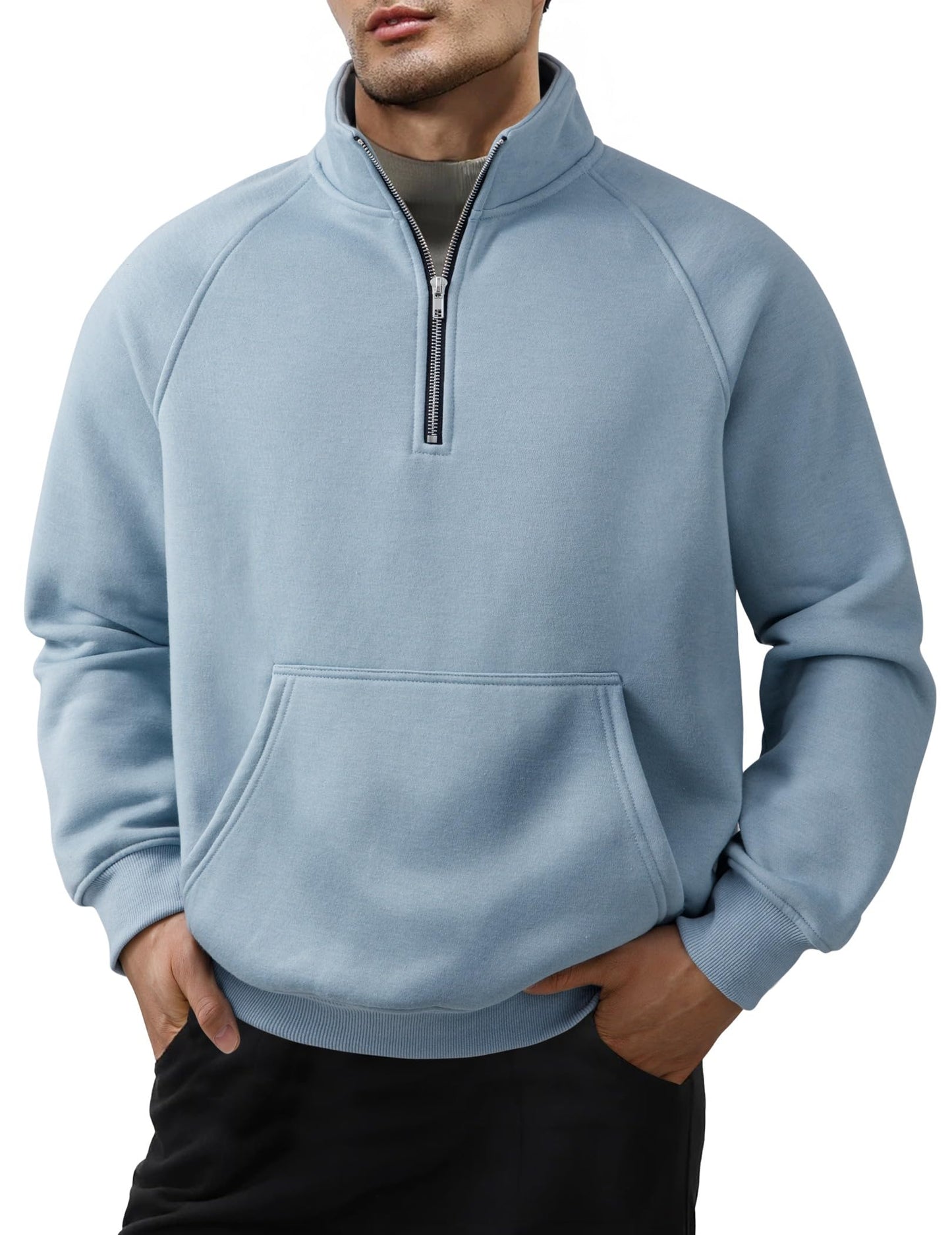 Men's Quarter Zip Casual Fleece Cotton Pullover Sweater