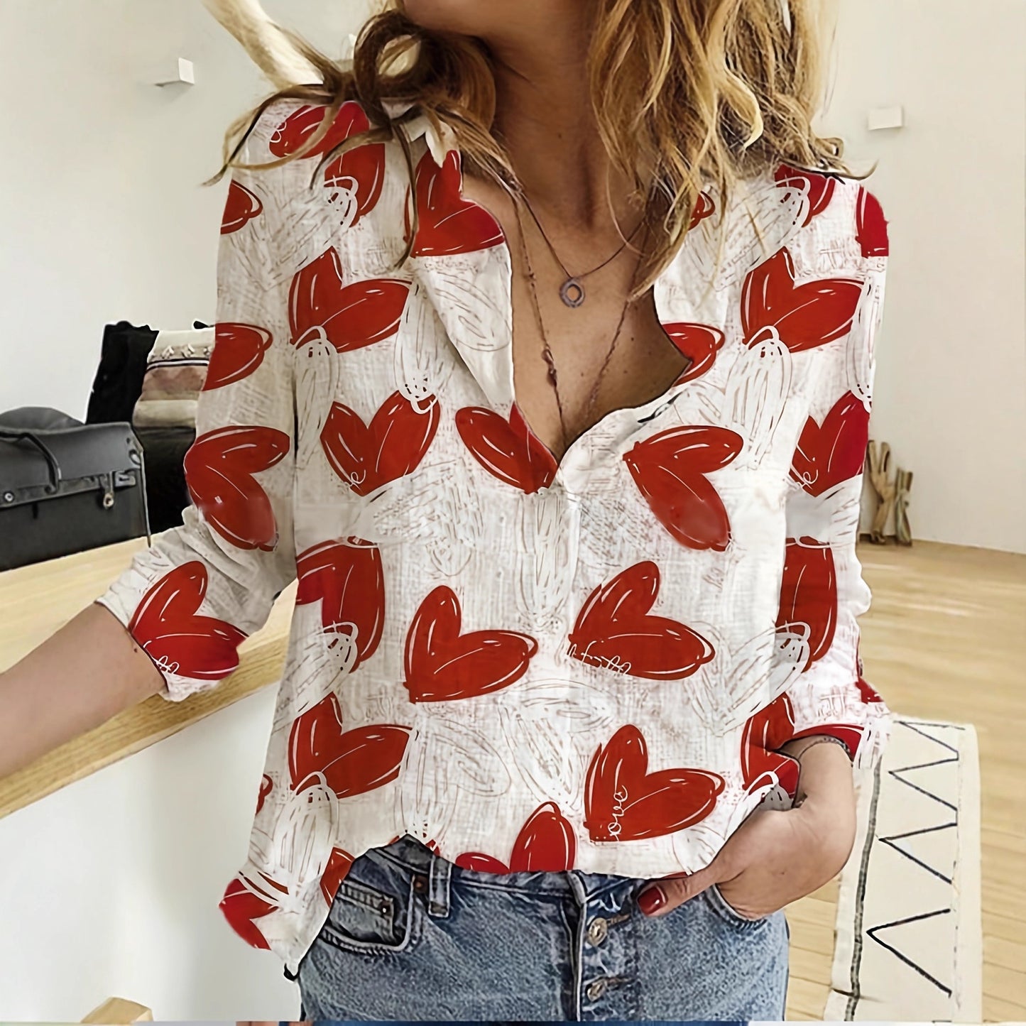 Autumn Hot Style Love Sweet Fresh Dating Comfortable 3D Digital Printing Loose Shirt For Women